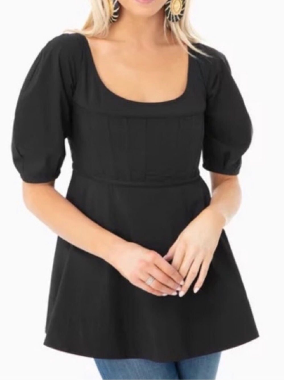 NWT Tuckernuck Nealy Black Puff Sleeve Corset Top Size Small